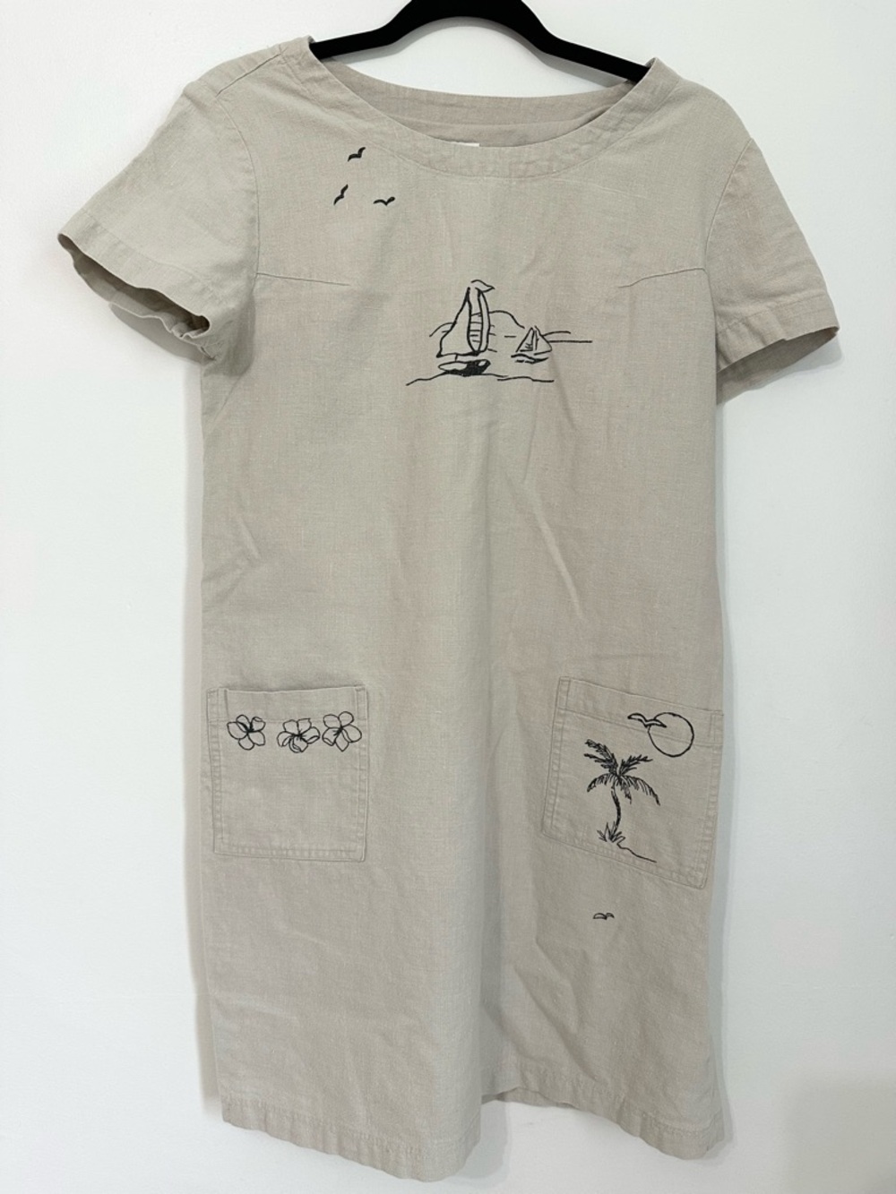 Vintage Y2K Christopher & Banks Sz 6 Linen Blend Sailboat Boat Midi Shift Dress